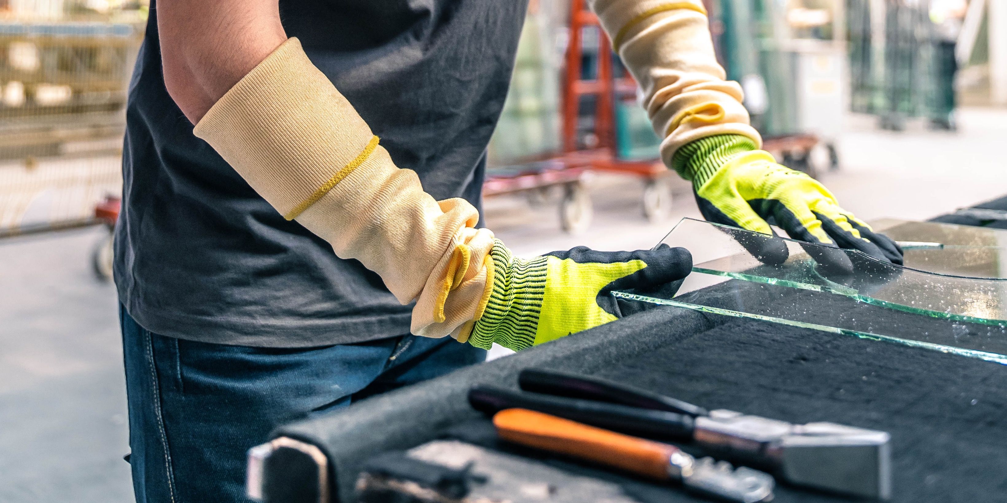 Technician working with glass